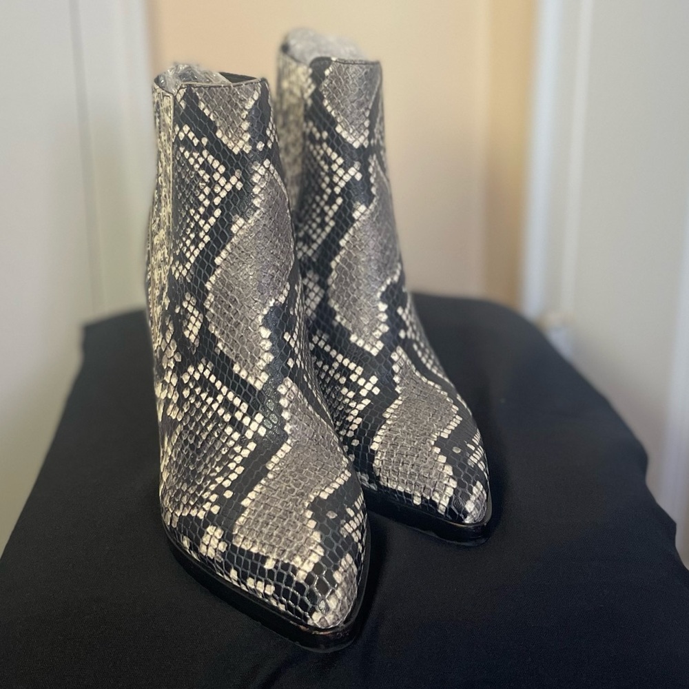 Marc Fisher Black and Gray Snakeskin Ankle Boots